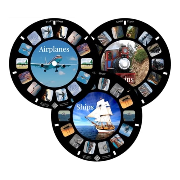 LXKJ Transportation Ship, Trains and Airplanes Reels for Viewfinder, Compatible with Viewmaster Classic Viewers. Set of 3 (Reels Only)