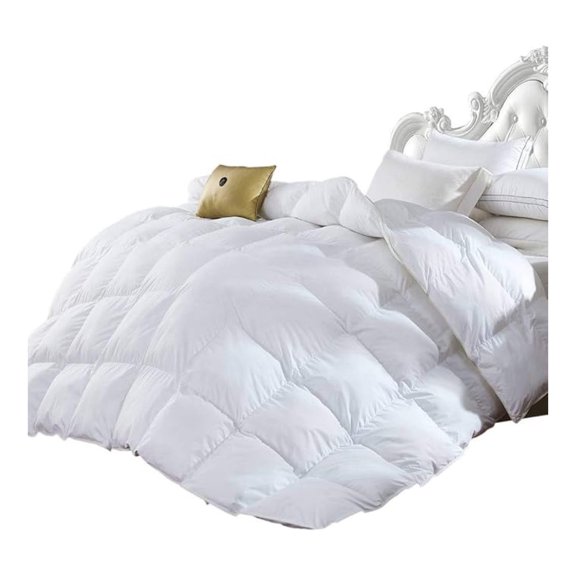 LXKJ Twin Size Luxurious 1200 Thread Count Goose Down Comforter, 100% Egyptian Cotton Cover, Solid White Color, 750 Fill Power, 50 Oz Fill Weight
