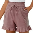 thumbnail image 1 of LXPAM Womens Linen Shorts High Waisted Wide Leg Drawstring Summer Beach Shorts with Pockets, 1 of 1