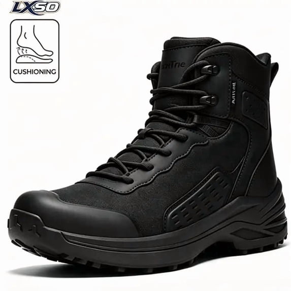 LXSO Men's High‑Top Tactical Boots, Heavy‑Duty All‑Terrain Outdoor Shoes with Non‑Slip Rubber Soles, Ideal for Hiking, Hunting, Rock Climbing and Mountaineering in All Weather Conditions