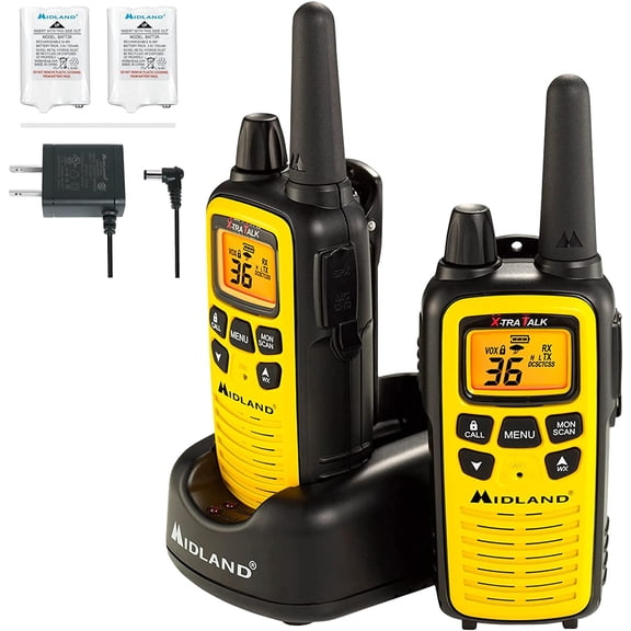 LXT600VP3 Long Range Walkie Talkie - FRS Two-Way Small Business Radio Rechargeable Portable- UTV Accessories with NOAA Weather Scan + Alert, and 36 Channels (Yellow/Black, 2 Radios)