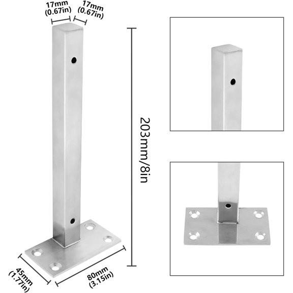 LXYWXS-4 Pcs 8" Floating Shelf Bracket Stainless Steel Heavy Duty Black Shelf Brackets Blind Shelf Supports Hidden Brackets for Floating Wood Shelves - Screws and Wall Plugs Included, Silver