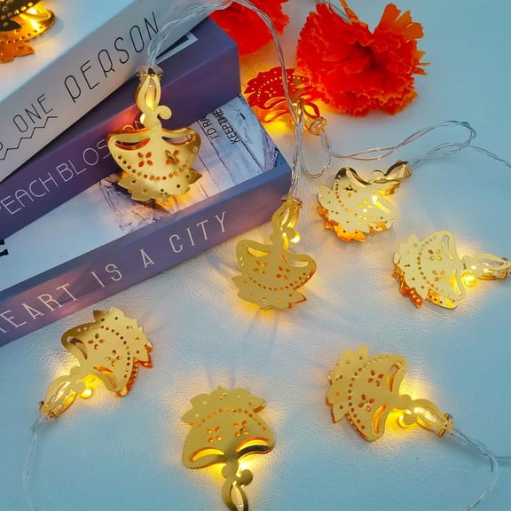 LXYWXS-9.8ft Lotus Candle Diwali String Lights, 20 LED Multi-Color Fairy Diya Curtain Lights, Window String Lights, Wedding, Party, Indoor Outdoor Bedroom Decoration(Flame)