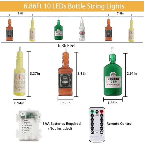 LXYWXS-Battery Operated Wine Bottle String Lights, 6.86FT Summer Decorative Hanging Lights 10 LED Wine Bottle Indoor String Lights, Warm White Fairy lights for Tropical Themed Wedding Bistro Bar Part
