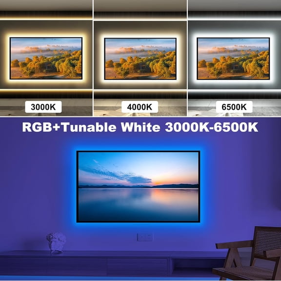 LXYWXS-Bluetooth RGBWW LED Lights for 32 Inch TV with App Control, RGB+Tunable White 3000K-6500K TV LED Backlight with RF Remote, Music Sync Indoor for TV, Gaming