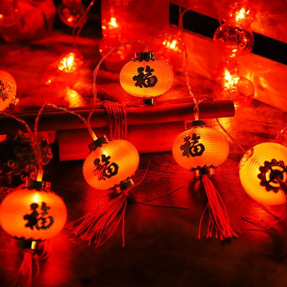 LXYWXS-Chinese & Vietnamese New Year Red Lantern String Lights Set, 19.7ft/6M 40 LED Lanterns String Lamps, Battery Operated Fu Character Night Lights for Asian Spring Festival Lunar New Year Decor