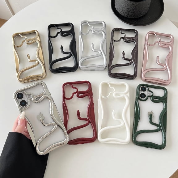 LXYWXS-Cute Cool Hollow Solid Color 3D Snake Heat Dissipation Soft Phone Case Compatible with iPhone Case(Green,for iPhone 16 Pro Max)