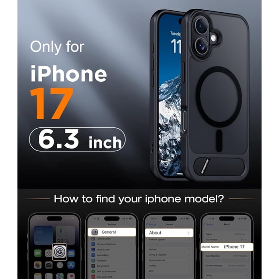 LXYWXS-Designed for iPhone 17 Case, [Built-in Invisible Kickstand][Compatible with MagSafe][Military Grade Shockproof] Slim Translucent Matte Phone Case for iPhone 17 6.3 inch (Black)