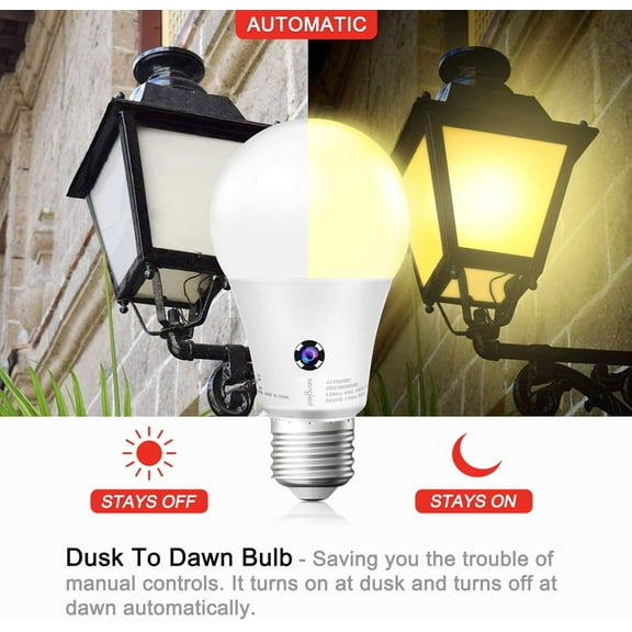 LXYWXS-Dusk to Dawn Light Bulbs Outdoor, 3000K Soft White, A19 LED Sensor Light Bulb, 75 Watt Equivalent, 1200LM, Automatic Photocell Light Bulb for Outdoor Lighting, 4 Pack