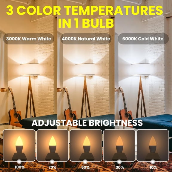 LXYWXS-E26 LED Light Bulbs with Remote Control, 400LM 4W Stepless Dimmable 3000K-4000K-6000K Light with Timer & Memory Function, 40W Equivalente Light Bulb for Living Room, Bedroom,2 Bulb& 1 Remote