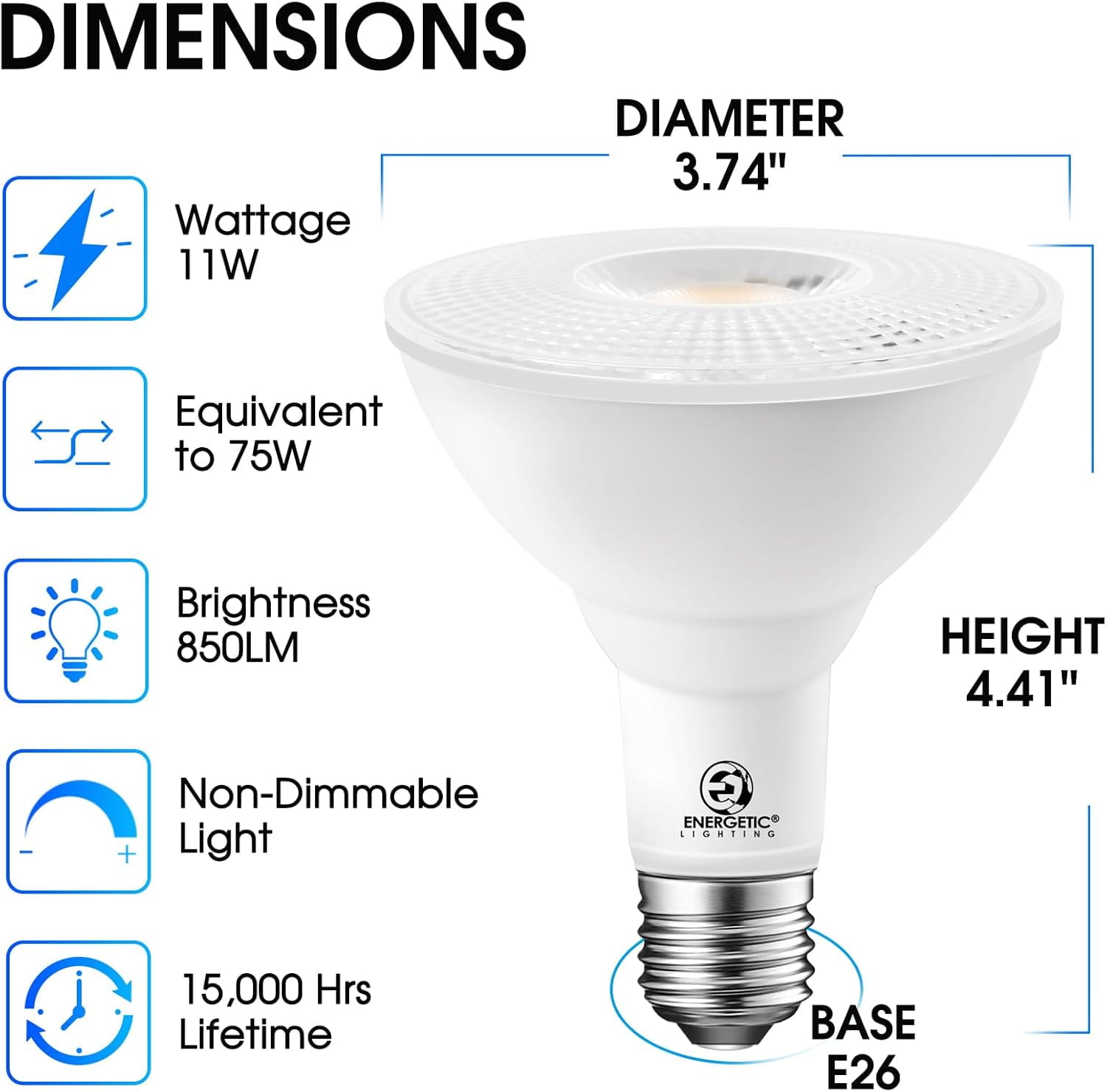 LXYWXS-Energetic PAR30 2-Pack Dusk to Dawn LED Outdoor Flood Light Bulb, 75 Watt Equivalent(11W), 850LM, 5000K Daylight, E26 Base, Automatic On/Off Sensor Light Bulb for Porch, Hallway, ETL Listed