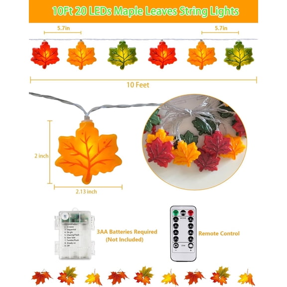 LXYWXS-Fall Decorations Maple Leaf String Lights Battery Operated, 10Ft Fall Lights Indoor with 20 LED 3D Maple Leaves Light with Timer, Thanksgiving Decorations Light for Home Autumn Harvest Party F