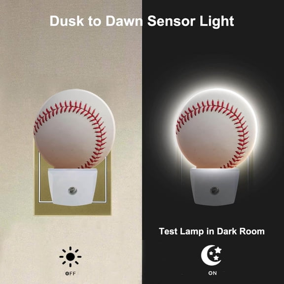 LXYWXS-Home Baseball Decorative Night Light Sports Theme White and Red Baseball Laces Softball Laces Night Lights Plug into Wall with Dusk to Dawn Sensor for Boys Men Room Decor