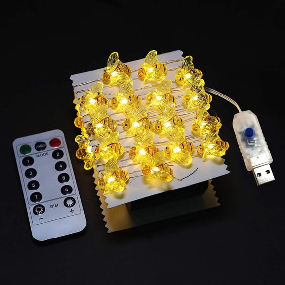 LXYWXS-Honeybee Decorative String Lights, 18.7 Ft 40 LED USB Plug-in Copper Wire Bee Fairy Lights for Various Decoration Projects (Warm White, Remote Control with Timer)