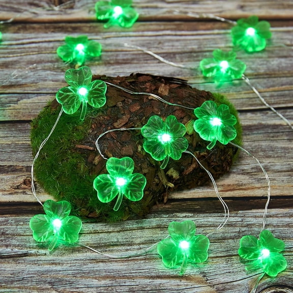 LXYWXS-St Patricks Day Decorative String Lights, Three Leaf Shamrock with Lucky Clover 10ft 30 LEDs USB Plug in and Battery Powered for Costume Parade Home Spring Nightlight