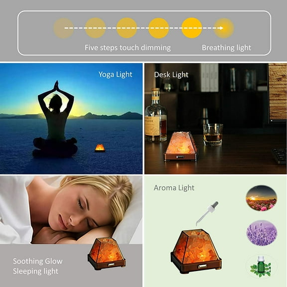 LXYWXS-Touch Himalayan Salt Lamp with Smart Heating Essential Oil System, 6-Way Dimmable Mini USB LED Pink Natural Salt Rock Night Lamp for Home Decor Zen Gifts Salt Therapy Yoga Spa Meditation