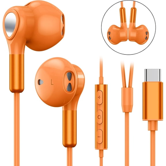 LXYWXS-USB C Headphone for Samsung S25 FE S24 A16 A17 Wired Earbuds Magnetic in-Ear Type C Earphone with Microphone Volume Control Bass Stereo Noise Canceling for iPhone 17 Pro Max Air 16 16e 15 Pixe