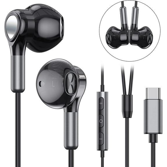 LXYWXS-USB C Headphones for Samsung Galaxy S24 S23 Ultra S22 S21 FE S20 A54 A53 USB C Earphones with Mic Volume Control Wired Earbuds USB Type C Headphones for iPhone 16 15 Pro Max Plus iPad Pro Pixe