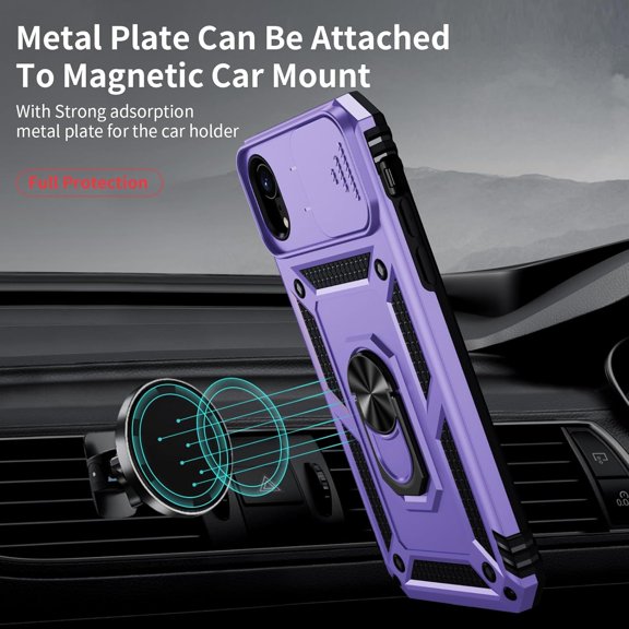 LXYWXS-for iPhone XR Case with Camera Lens Cover, HD Screen Protector, 10 FT Military Grade Drop Protection, Magnetic Ring Holder Kickstand Protective Phone Case, Lavender