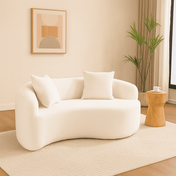 LY-042 S-Curved Chenille Sectional Sofa: Dual-Depth (21.3" & 26.8"), White, No Assembly, Compact for Small Spaces, 400 lbs, 66.9" L