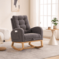 thumbnail image 1 of LY-5104 Dark Gray Accent Rocking Chair with Footrest High Back Rubber Wood Rocking Legs Bedroom Living Space 26.77D X 38.36W X 39.76H Inch, 1 of 6