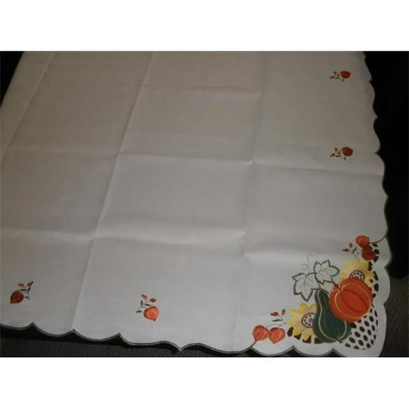 LY0041-6084 Embroidered Pumpkin Gourd Cutwork Table Cloth - Ivory - 60 x 84 in.