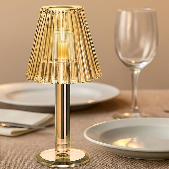 LYA 12" Crystal Glass Candle Desk Lamp Home Decor, Elegant Tea Light Candle Holder for Bedroom, Living Room, Dining Table Gifts for Women Ideal for & Intimate Lighting (Champagne)