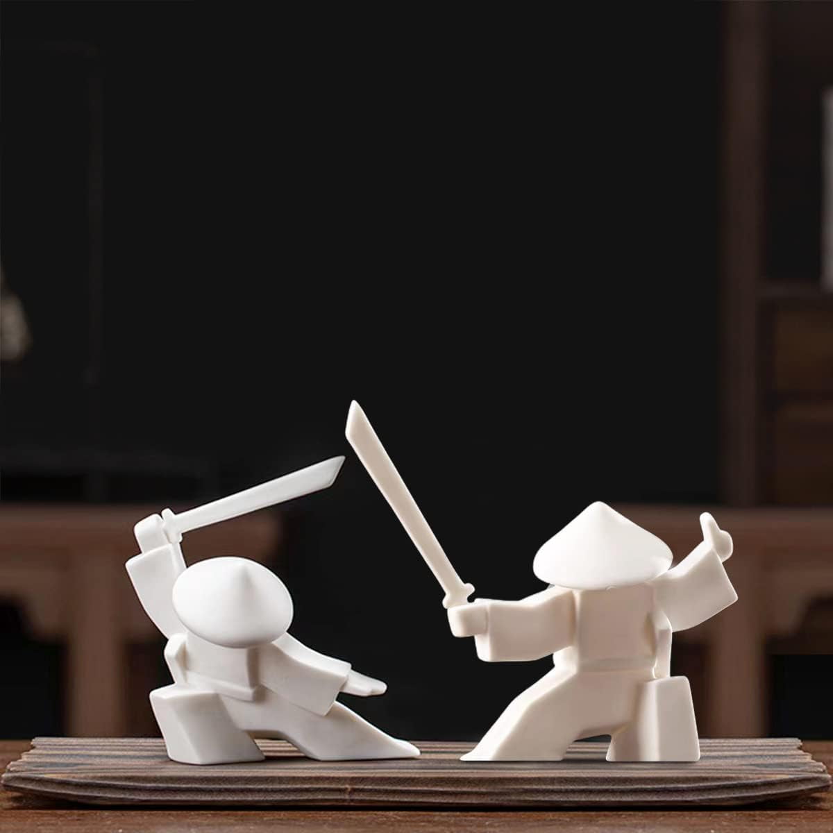 Samurai Statue Decor Japanese Warrior Decor Children's Room Statues, Kongfu Tea Pet Decoration, Incense Holder for Stick Burner Incense Stick Holder (White2 and White3)