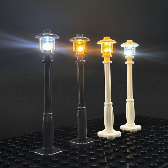 LYBMTWF 10PCS LED City Street Lights, Luminous Light Poles Compatible with Building Blocks, DIY Architecture Building Blocks Lighting Set for City Layout Display Upgrade (Black- Warm Light)