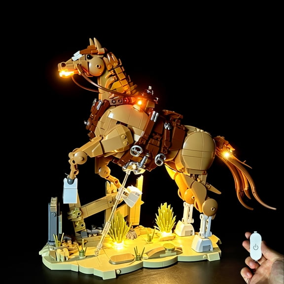 LYBMTWF 1258pcs MOC Western horse Building Bricks toy set with Lighting Accessories Creative Desktop Decoration Animal Toy Gift
