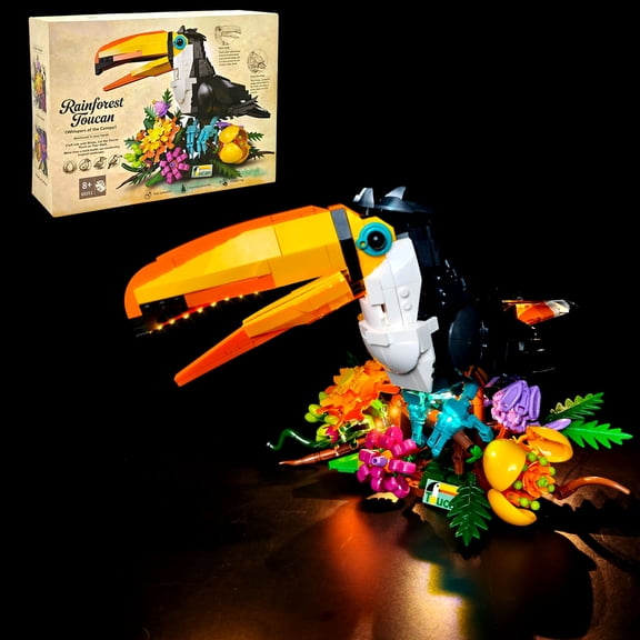 LYBMTWF Rainforest Toucan Lighting Building Set, 1068PCS Toucan Bird Model Compatible with Lego, Colorful Floral Base, Nature Animal Art Collectible, Desktop & Home Decorative Display