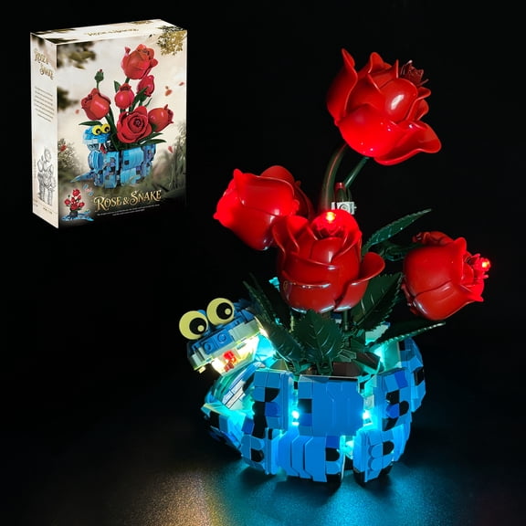 LYBMTWF Rose & Snake Lighting Building block Set, Compatible with Lego, 2-in-1 Creative Flower Bouquet & Animal Model for Home Decor and Gifting, 778PCS