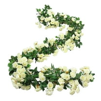 LYCAQL 1 Piece 5.9 Ft Rose Vine Garland Artificial Flowers Hanging Rose Ivy Home Hotel Office Wedding Party Garden DÃ©cor White