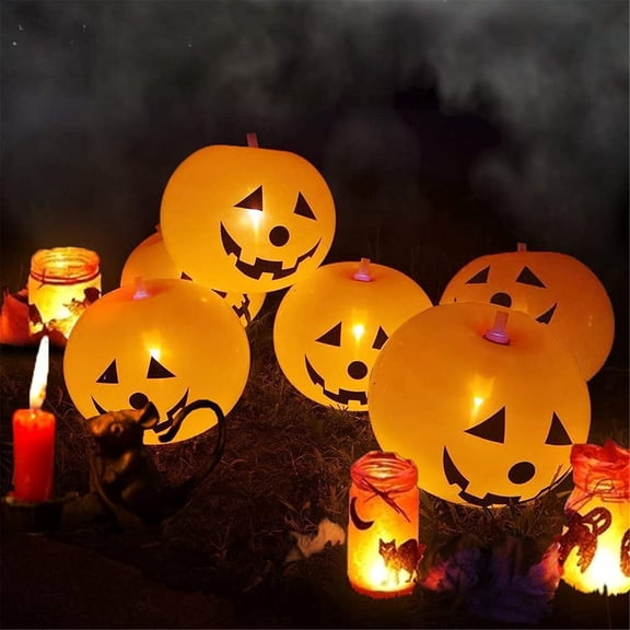LYCAQL 10Pcs Pumpkin Latex Balloons With LED Lights Flashing Toy Glow Balloons Pumpkin LED Spooky Balloons Glow in The Dark Balloons for Party Decoration