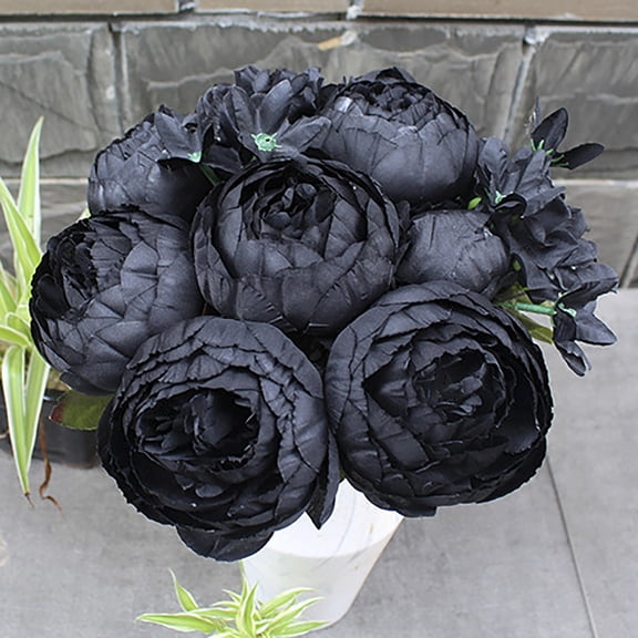 LYCAQL 12 PCS Artificial Flowers Black Roses, Silk flower Long Stem Artificial Black Rose for Home Wedding Party Decorations(Black) Desktop Ornament