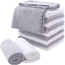 LYCAQL 12 Pack Washcloths Set - Quick Drying- Soft Microfiber Coral Velvet Highly Absorbent Wash Clothes - Multipurpose Use as Bath, Spa, Facial, Fingertip Towel (Grey and White)