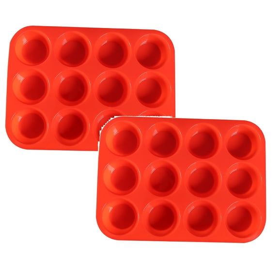 LYCAQL 2 Pack * 12 Cups Circular Silicone Muffin Pan- Silicone Cupcake Pan Nonstick Silicone Molds Great for Making Muffin Cakes,Bread, Tart - BPA Free Baking Accessory
