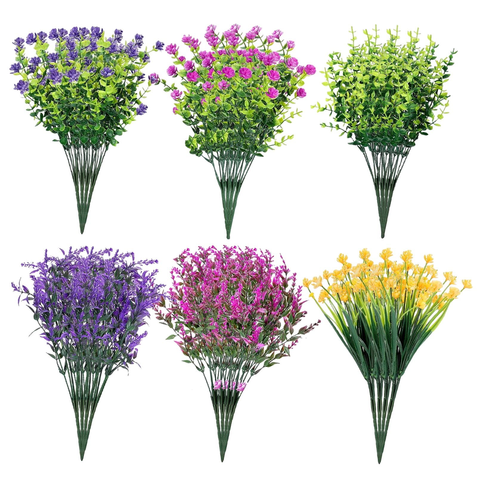 LYCAQL 24 Bundles Outdoor Artificial Flowers Colorful UV Resistant Outdoor Artificial Greenery Boston Fern Flowers for Patio Garden Decor
