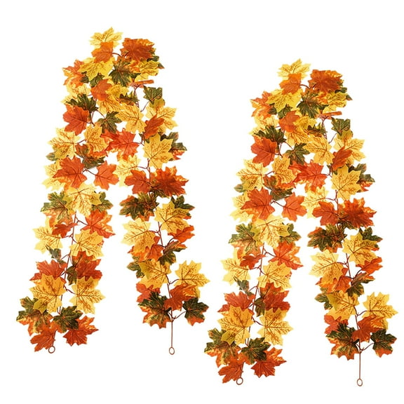 LYCAQL 2PCS Fall Maple Leaves Garland 5.74Ft Artificial Maple Leaf Autumn Garland Hanging Fall Vines Table Decorations Front Door Fall Decor Thanksgiving Decorations Decor Outside Indoor Decor