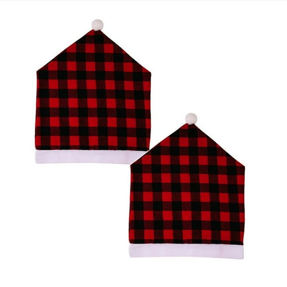 LYCAQL 2pcs Christmas Chair Back Cover Black and Red Grid Chair Slipcovers Hat Plaid Christmas Back Covers Christmas Dining Chair Protector Elastic for Dining Room Xmas Party Table Decoration