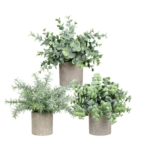 LYCAQL 3 Pack Small Eucalyptus Potted Artificial for Shelf Desk Home Bathroom Farmhouse Room Coffee Table Decor (Sage Green)