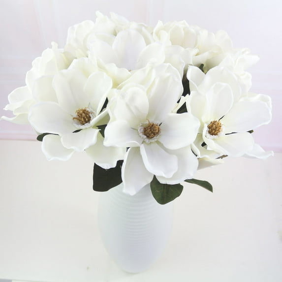 LYCAQL 3Pcs Artificial Magnolia Flowers,Real Touch Magnolia Bouquet,Silk Magnolias Stems Magnolia Flowers,Artificial Flower for Home Indoor Outdoor Decor (White)