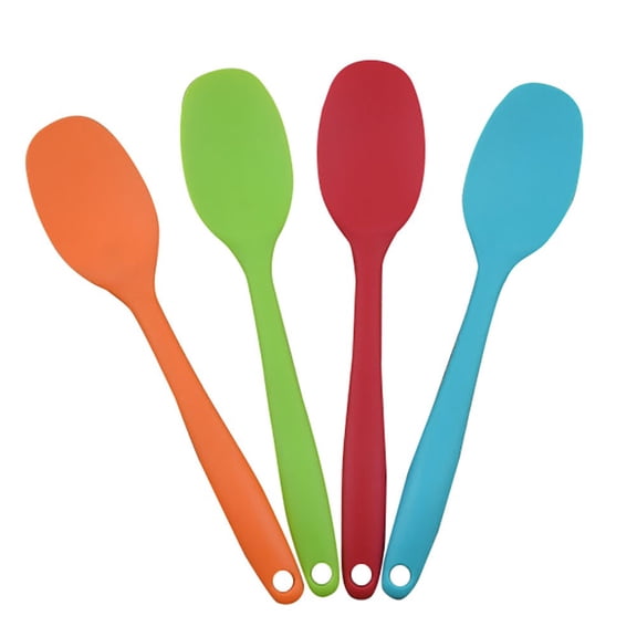 LYCAQL 4 Pcs Large Silicone Mixing Spoon Set 8.27*1.77 inch Heat Resistant Colored Mixing Spoons Non-stick Basting Spoon for Kitchen Cooking Mixing Baking Serving and Stirring
