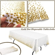 LYCAQL 4PCS White Gold Tablecloths 54"x108" Gold Dot Disposable Tablecloths Table Cloth Disposable White Tablecloths - Party, Wedding, Baptism Decorations, Engagement Party Decorations