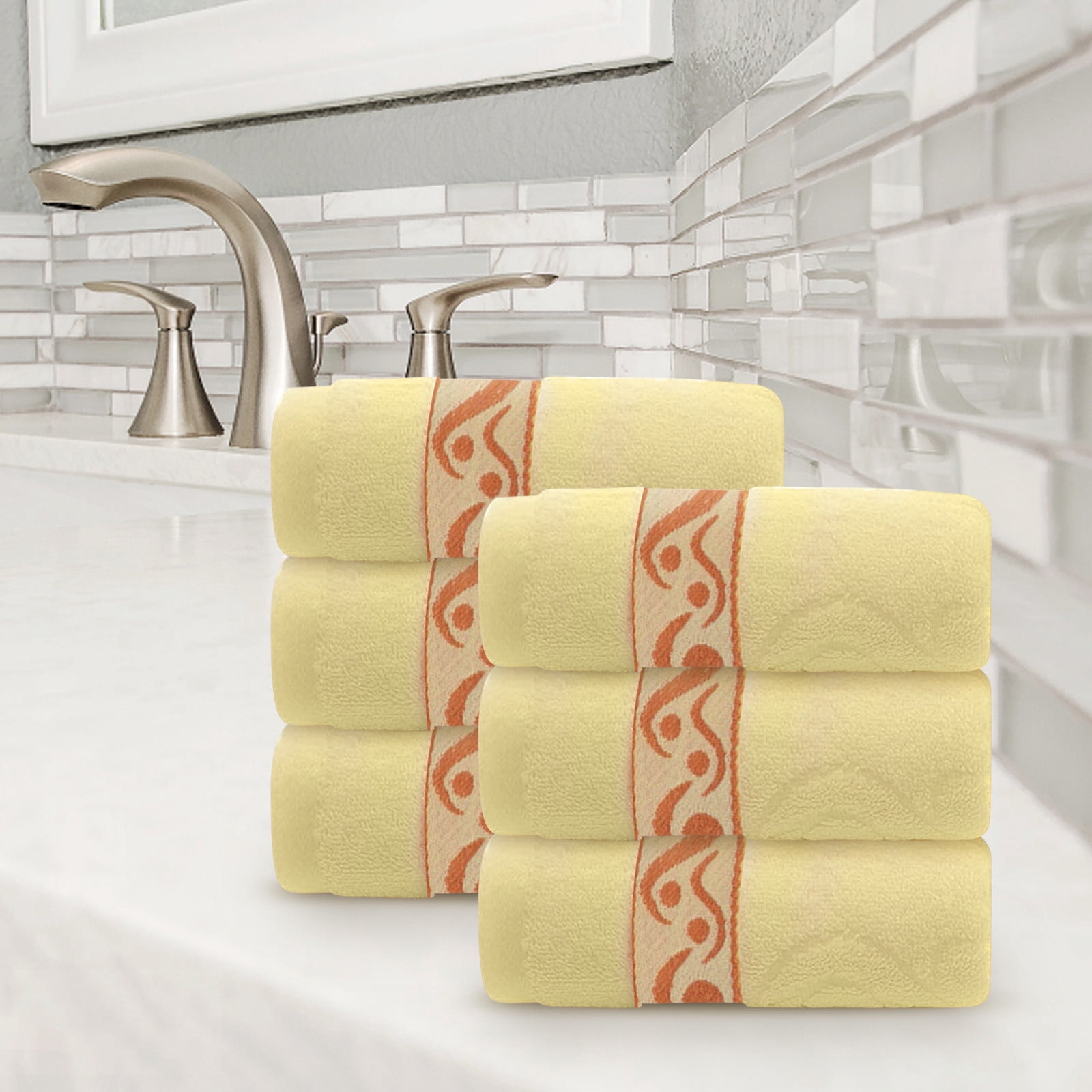 LYCAQL 6-Piece Towel Set, Hand Towels, and Wash Cloths, 600 GSM 100% Ring Spun Cotton Highly Absorbent Towels for Bathroom, Gym, Hotel, and Spa (Yellow)