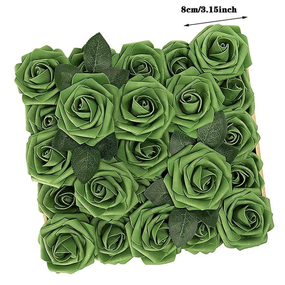 LYCAQL Artificial Flowers 25pcs Real Looking Forest Green Ombre Colors Foam Roses with Stems for DIY Wedding Bouquets Bridal Shower Centerpieces Sage Green Floral Arrangements Decorations