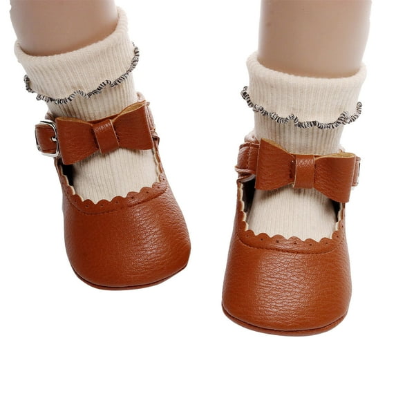 LYCAQL Baby Shoes Girls Single Shoes Bowknot First Walkers Shoes Buckle Strap Toddler Soft Bottom Breathable Princess 4c Boy Shoes (Brown, 4 )