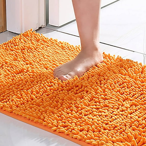 LYCAQL Bath Rug 32x20 inch Thick Soft Absorbent Chenille Rubber Backing Quick Dry Microfiber Mats Machine Washable Rugs for Shower Floor Bathroom Runner Bathmat Accessories Decor Sunset Orange