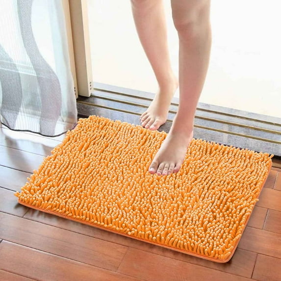 LYCAQL Bath Rug Mat 36 x 24 Soft Shaggy Chenille Bathroom Rugs Large Size Super Absorbent & Thick Non-Slip Machine Washable Bathroom mat Bath Mats for Bathroom Tub & Shower Sunset Orange