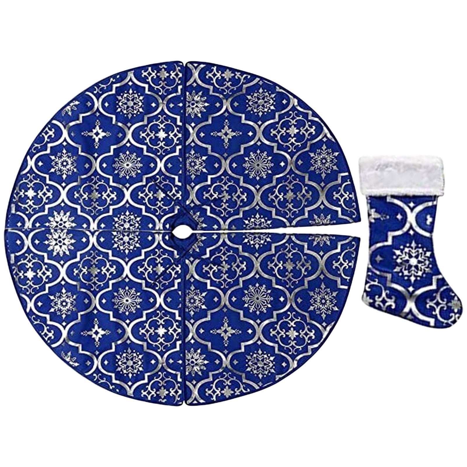 Royal Blue Christmas Tree Skirt – 60 Inches, Velour With Sequins, Hook & Loop Closure, For 8ft+ Trees, Indoor/Outdoor Holiday Decor